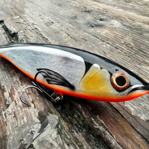 jerkbait handmade stiuca Pike Glide PGSB 13.5cm 60g silver black folie aluminiu